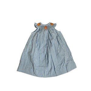 Smocked Monkey Gingham Dress By Sky Gise Hand Smocked Size 24M Blue White Cotton